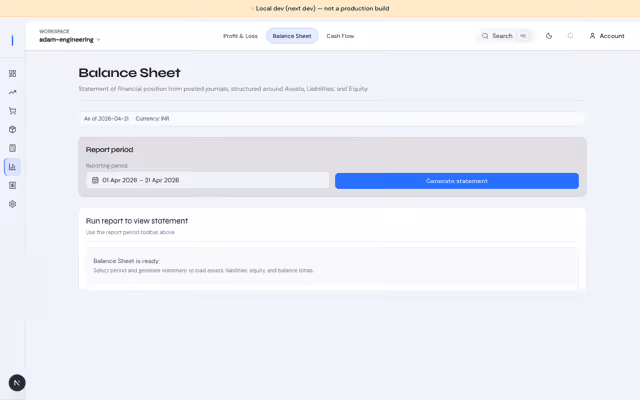 Balance sheet report