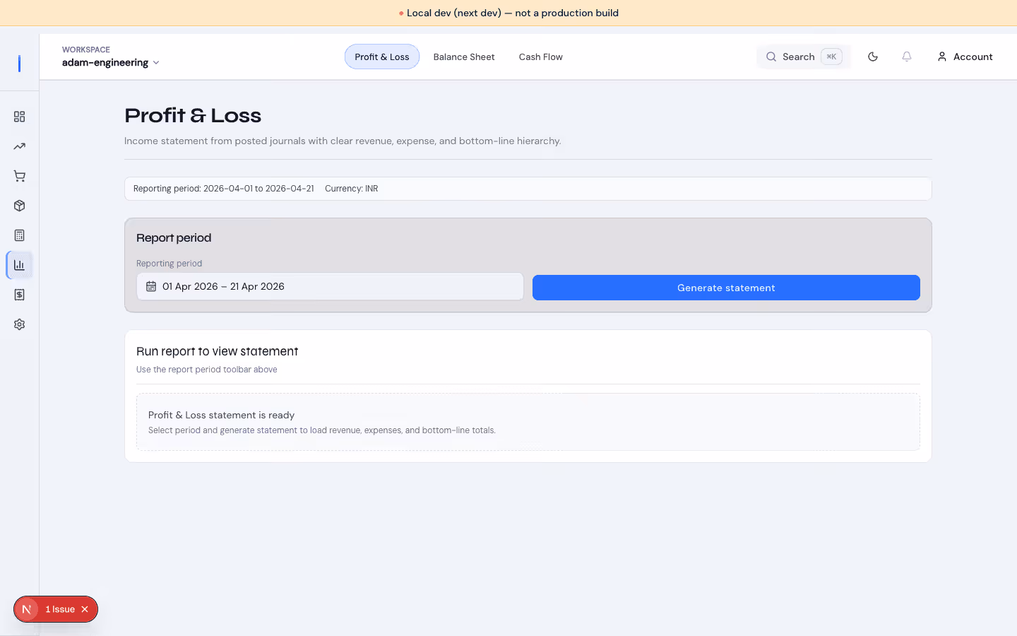 Corenzio financial reports module screenshot