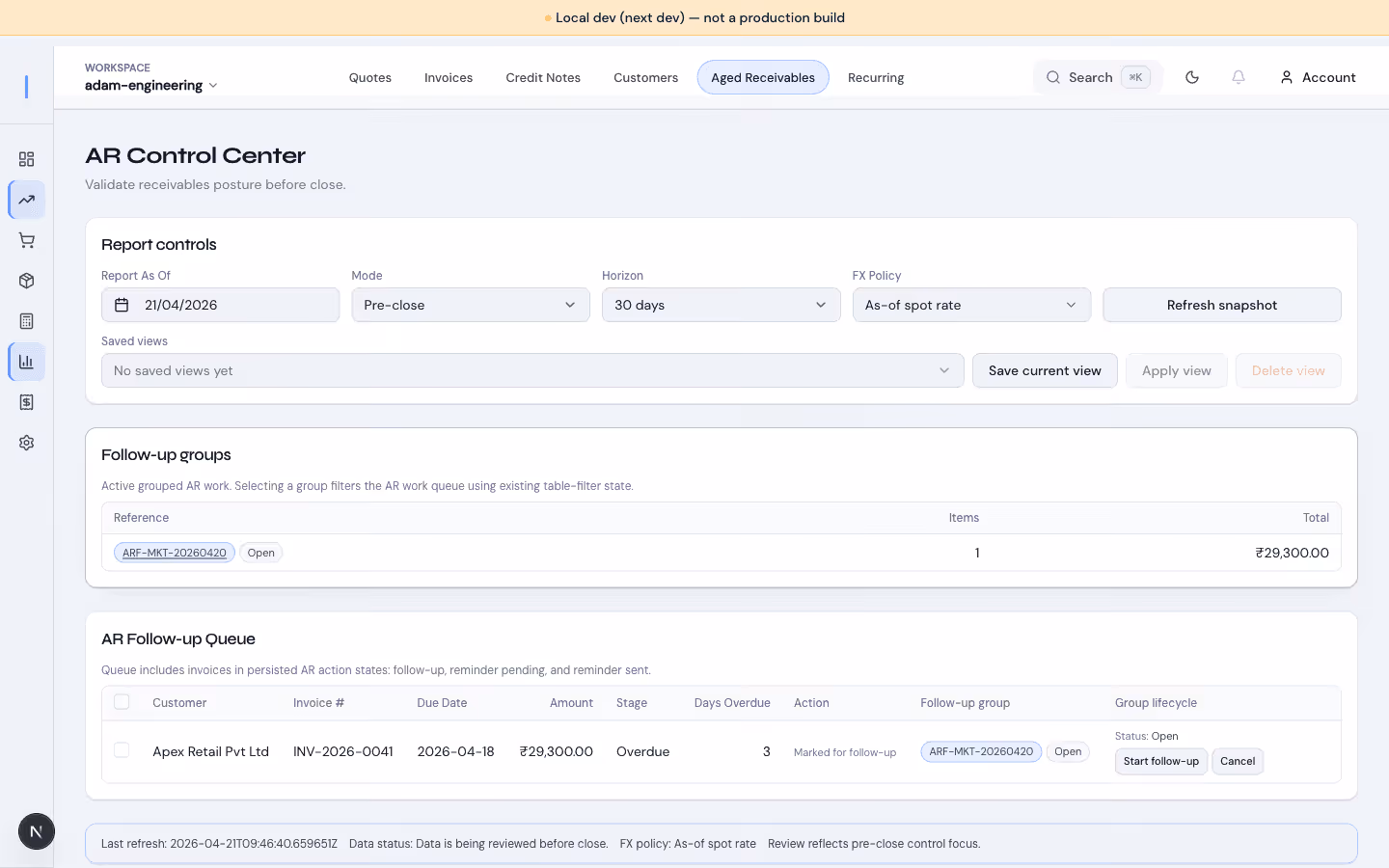 Corenzio money to collect and pay module screenshot