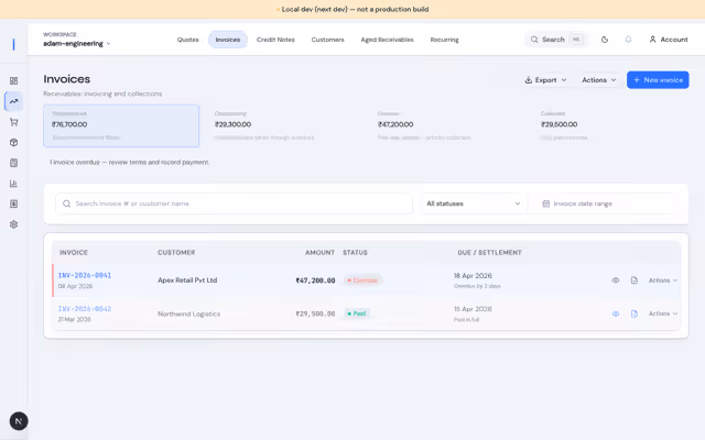 Invoice list with filters